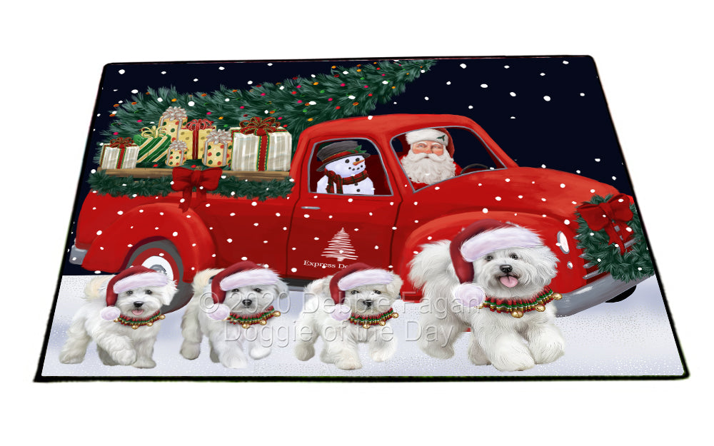 Christmas Express Delivery Red Truck Running Bichon Frise Dogs Indoor/Outdoor Welcome Floormat - Premium Quality Washable Anti-Slip Doormat Rug FLMS56557