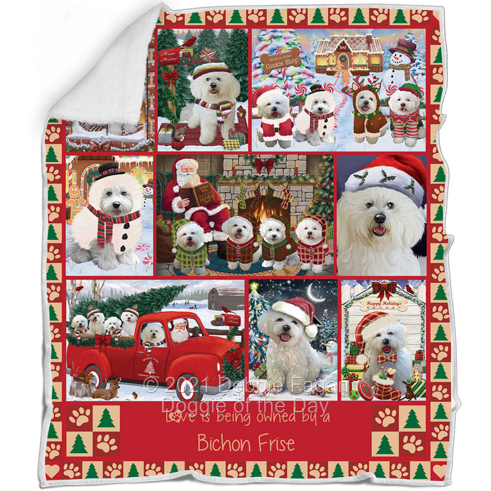 Love is Being Owned Christmas Bichon Frise Dogs Blanket BLNKT143444