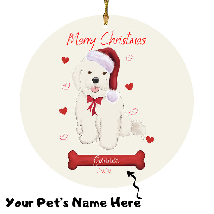 Personalized Merry Christmas  Bichon Frise Dog Christmas Tree Round Flat Ornament RBPOR58917