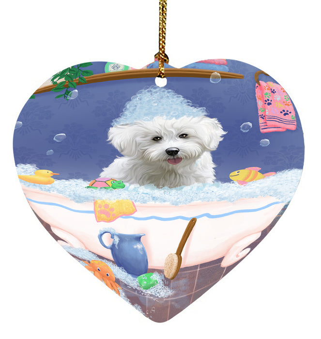 Rub A Dub Dog In A Tub Bichon Frise Dog Heart Christmas Ornament HPORA58549