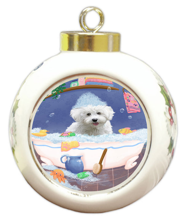 Rub A Dub Dog In A Tub Bichon Frise Dog Round Ball Christmas Ornament RBPOR58533