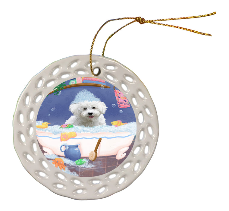 Rub A Dub Dog In A Tub Bichon Frise Dog Doily Ornament DPOR58200