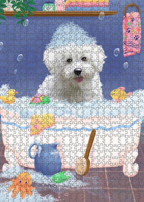 Rub A Dub Dog In A Tub Bichon Frise Dog Portrait Jigsaw Puzzle for Adults Animal Interlocking Puzzle Game Unique Gift for Dog Lover's with Metal Tin Box PZL221
