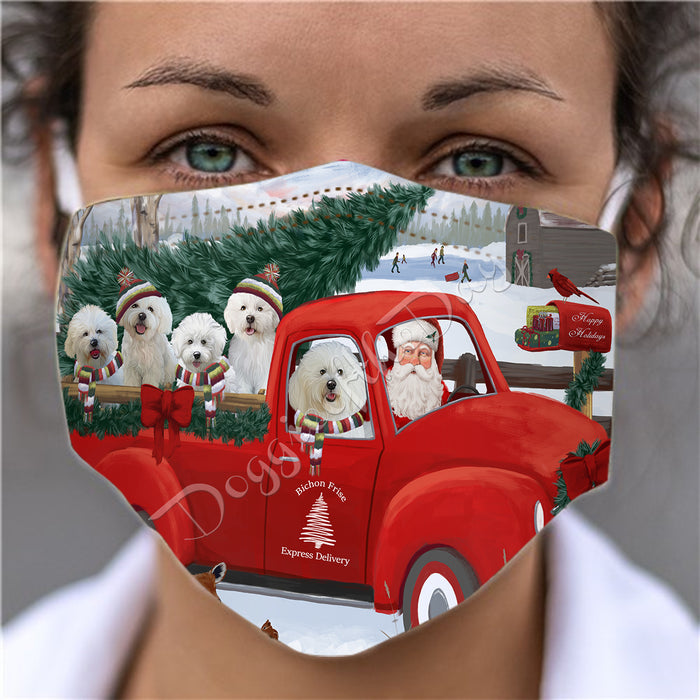 Christmas Santa Express Delivery Red Truck Bichon Frise Dogs Face Mask FM48414