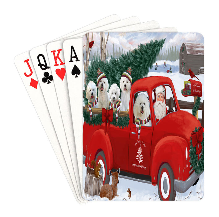 Christmas Santa Express Delivery Red Truck Bichon Frise Dogs Playing Card Decks