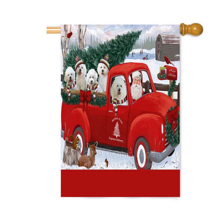 Personalized Christmas Santa Red Truck Express Delivery Bichon Frise Dogs Custom House Flag FLG-DOTD-A57684