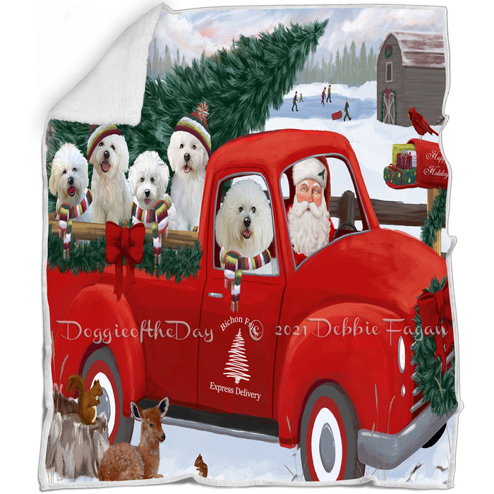 Christmas Santa Express Delivery Red Truck Bichon Frises Dog Family Blanket BLNKT112476