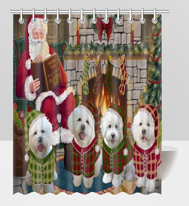 Christmas Cozy Holiday Fire Tails Bichon Frise Dogs Shower Curtain