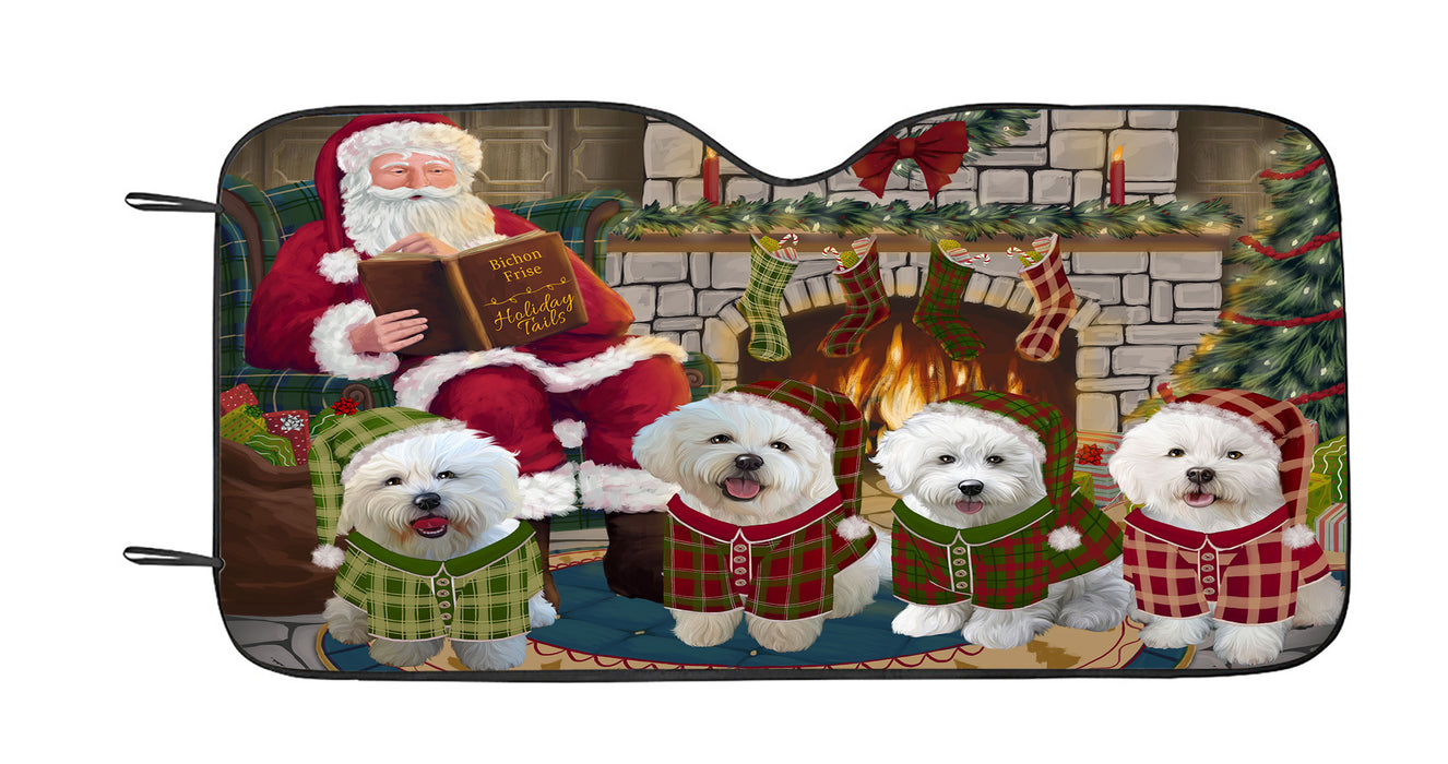 Christmas Cozy Holiday Fire Tails Bichon Frise Dogs Car Sun Shade