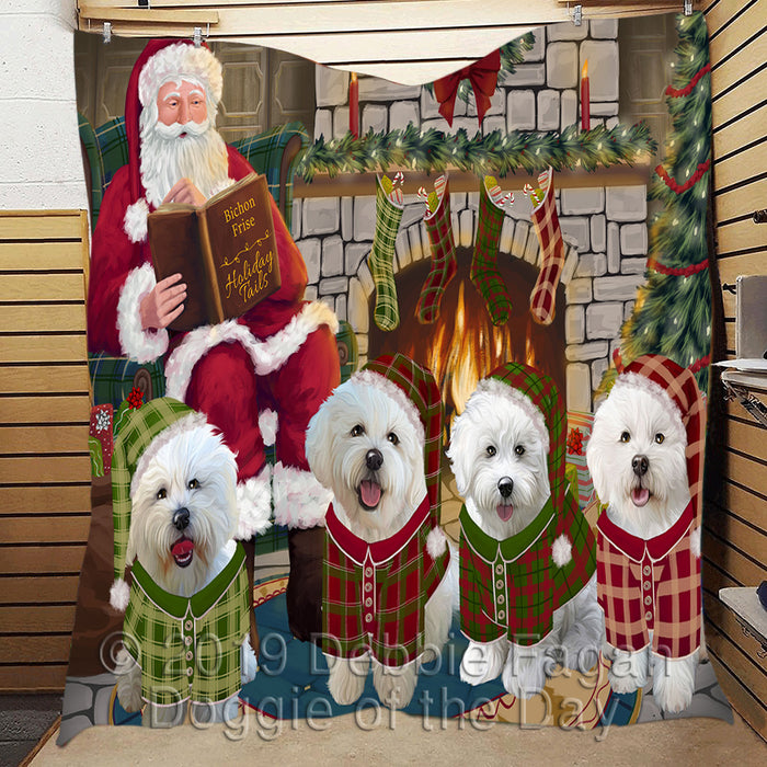Christmas Cozy Holiday Fire Tails Bichon Frise Dogs Quilt