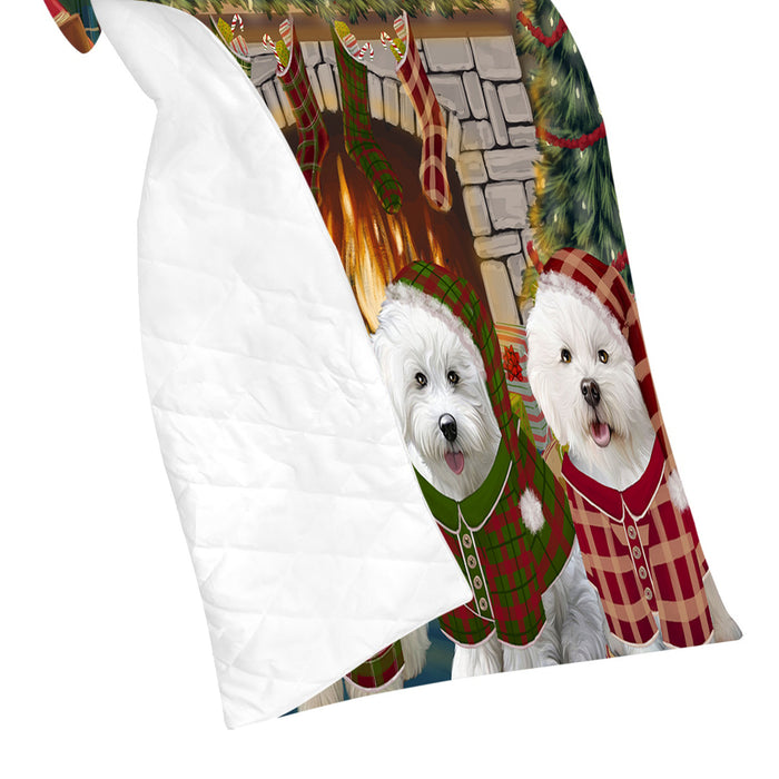 Christmas Cozy Holiday Fire Tails Bichon Frise Dogs Quilt