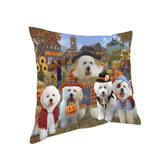 Halloween 'Round Town And Fall Pumpkin Scarecrow Both Bichon Frise Dogs Pillow PIL82292