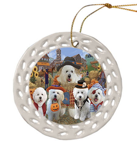 Halloween 'Round Town Bichon Frise Dogs Ceramic Doily Ornament DPOR57473