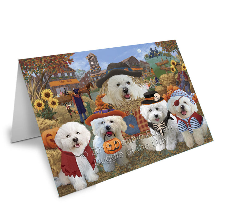Halloween 'Round Town Bichon Frise Dogs Handmade Artwork Assorted Pets Greeting Cards and Note Cards with Envelopes for All Occasions and Holiday Seasons GCD77765