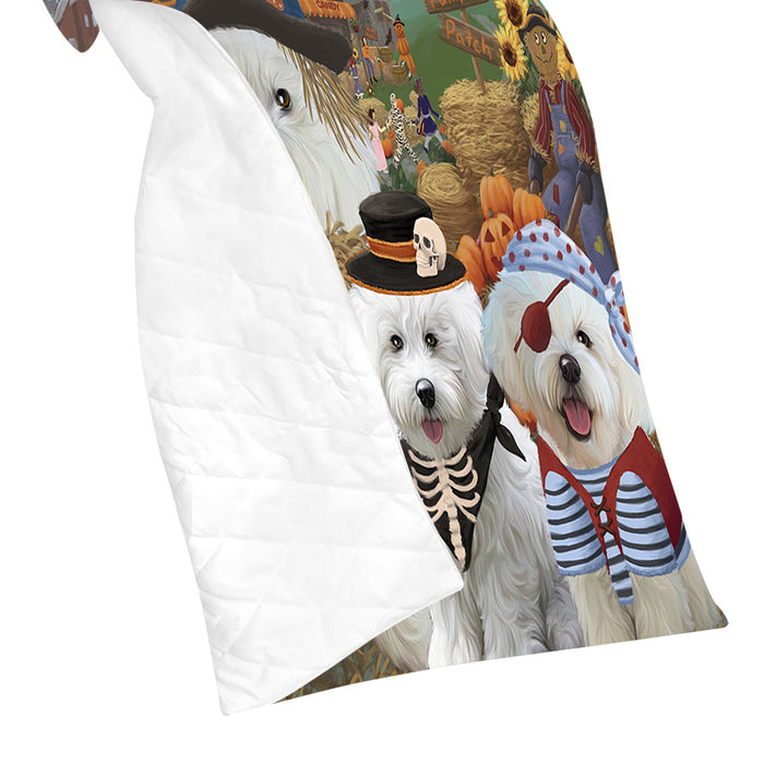 Halloween 'Round Town and Fall Pumpkin Scarecrow Both Bichon Frise Dogs Quilt