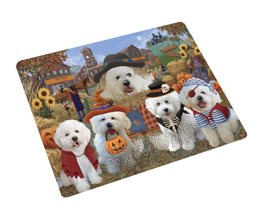Halloween 'Round Town And Fall Pumpkin Scarecrow Both Bichon Frise Dogs Cutting Board C77050