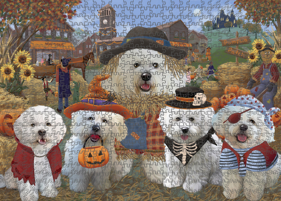 Halloween 'Round Town And Fall Pumpkin Scarecrow Both Bichon Frise Dogs Puzzle with Photo Tin PUZL96200