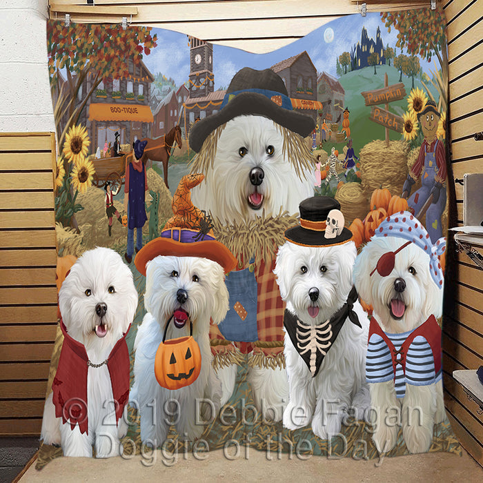 Halloween 'Round Town and Fall Pumpkin Scarecrow Both Bichon Frise Dogs Quilt