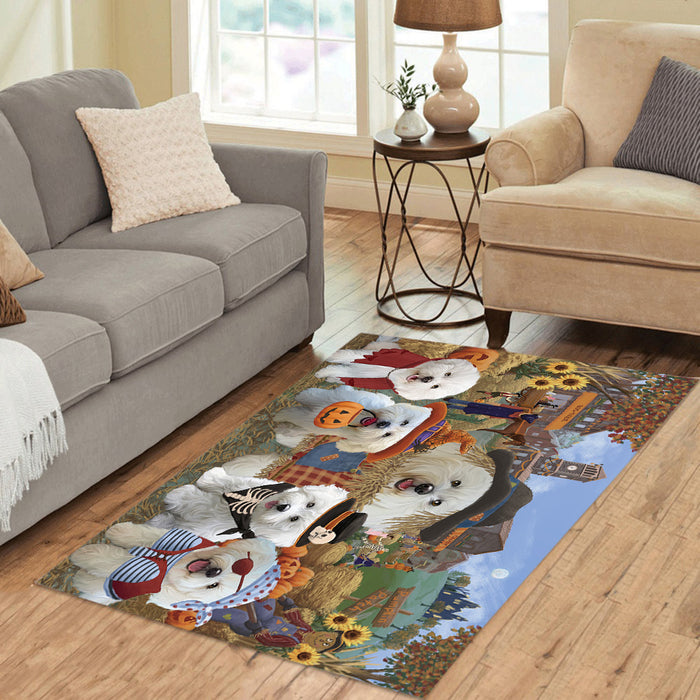 Halloween 'Round Town and Fall Pumpkin Scarecrow Both Bichon Frise Dogs Area Rug