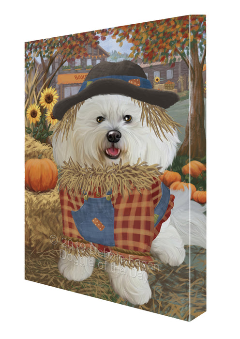 Halloween 'Round Town And Fall Pumpkin Scarecrow Both Bichon Frise Dogs Canvas Print Wall Art Décor CVS139895