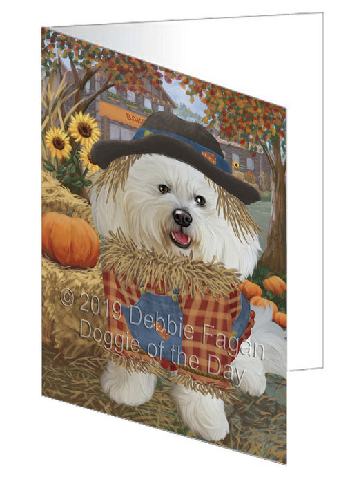 Fall Pumpkin Scarecrow Bichon Frise Dog Handmade Artwork Assorted Pets Greeting Cards and Note Cards with Envelopes for All Occasions and Holiday Seasons GCD77948