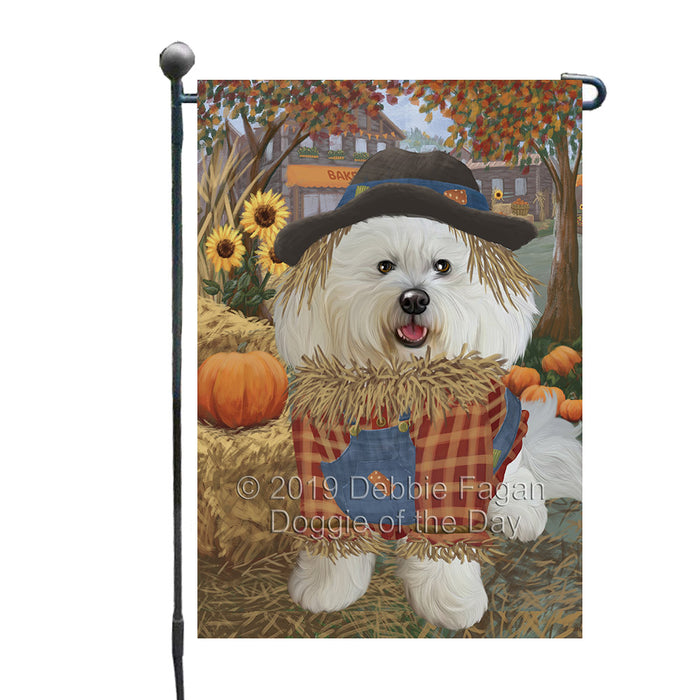 Halloween 'Round Town And Fall Pumpkin Scarecrow Both Bichon Frise Dogs Garden Flag GFLG65634