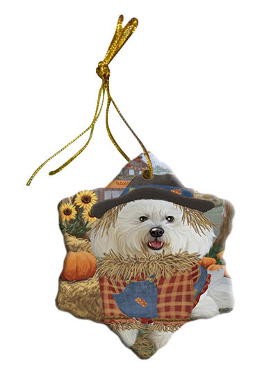 Fall Pumpkin Scarecrow Bichon Frise Dogs Star Porcelain Ornament SPOR57534