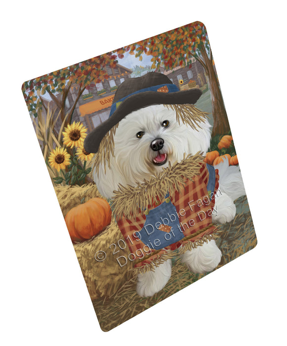 Halloween 'Round Town And Fall Pumpkin Scarecrow Both Bichon Frise Dogs Large Refrigerator / Dishwasher Magnet RMAG104634