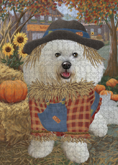 Halloween 'Round Town And Fall Pumpkin Scarecrow Both Bichon Frise Dogs Puzzle with Photo Tin PUZL96444