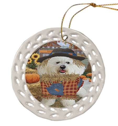 Fall Pumpkin Scarecrow Bichon Frise Dogs Ceramic Doily Ornament DPOR57534