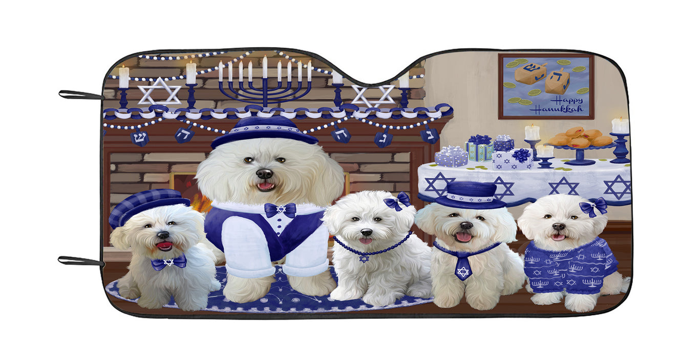 Happy Hanukkah Family Bichon Frise Dogs Car Sun Shade