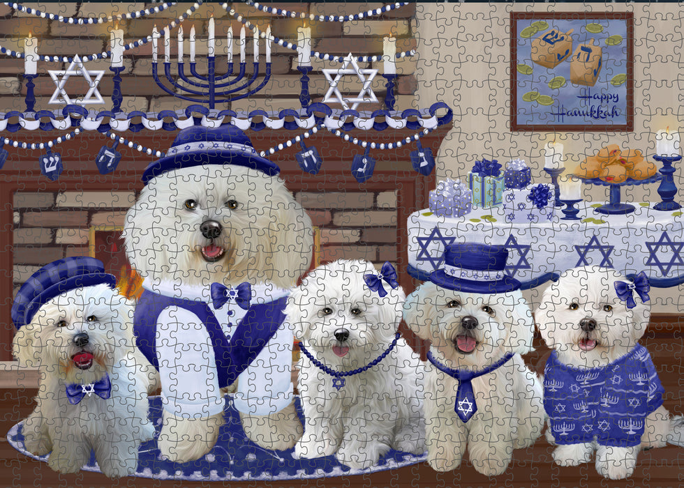 Happy Hanukkah Family and Happy Hanukkah Both Bichon Frise Dogs Puzzle with Photo Tin PUZL96688