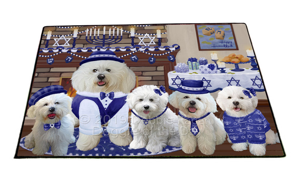 Happy Hanukkah Family and Happy Hanukkah Both Bichon Frise Dogs Floormat FLMS54047