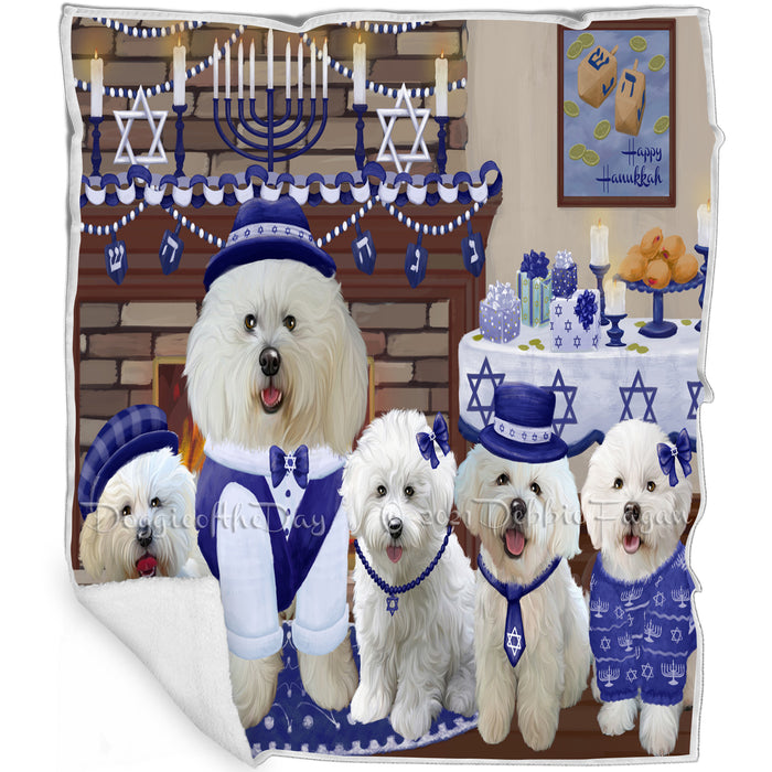 Happy Hanukkah Family and Happy Hanukkah Both Bichon Frise Dogs Blanket BLNKT140321