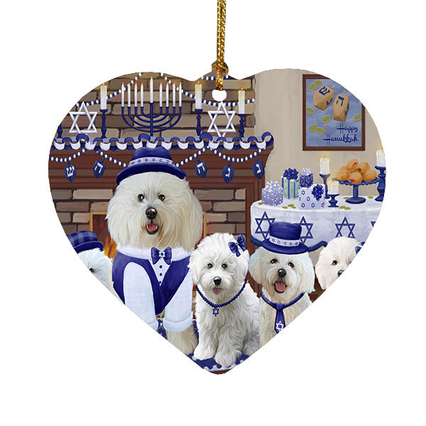 Happy Hanukkah Family Bichon Frise Dogs Heart Christmas Ornament HPOR57595