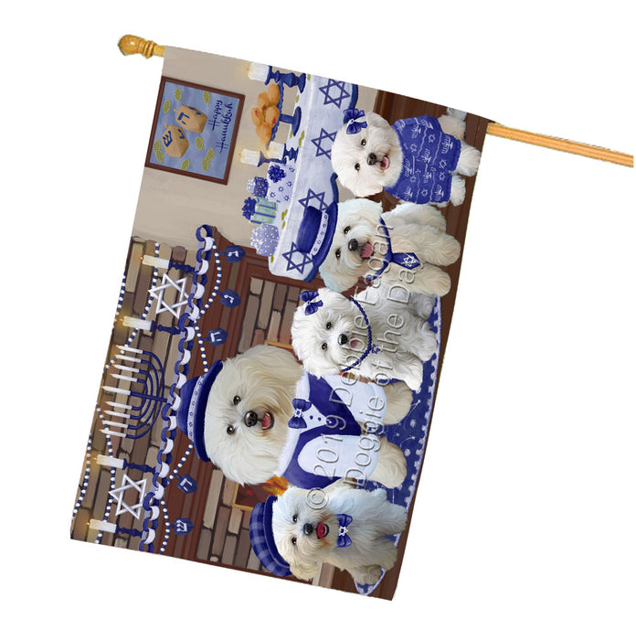 Happy Hanukkah Family Bichon Frise Dogs House Flag FLG65807