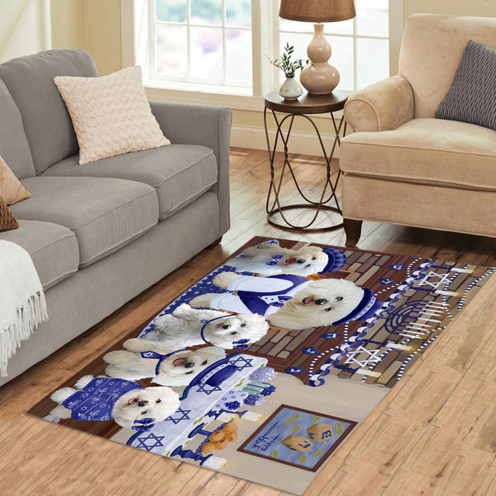 Happy Hanukkah Family and Happy Hanukkah Both Bichon Frise Dogs Area Rug