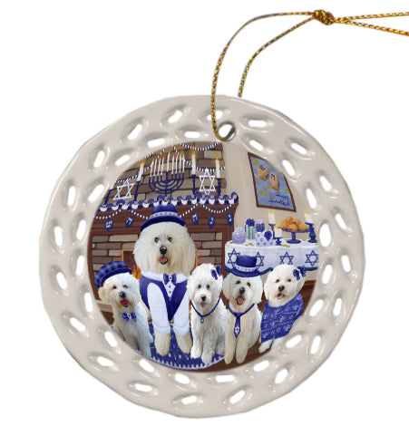 Happy Hanukkah Family Bichon Frise Dogs Doily Ornament DPOR57953