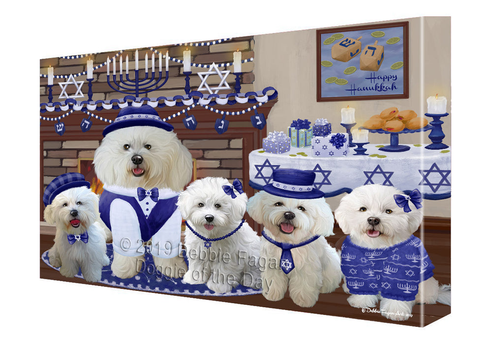 Happy Hanukkah Family and Happy Hanukkah Both Bichon Frise Dogs Canvas Print Wall Art Décor CVS140948