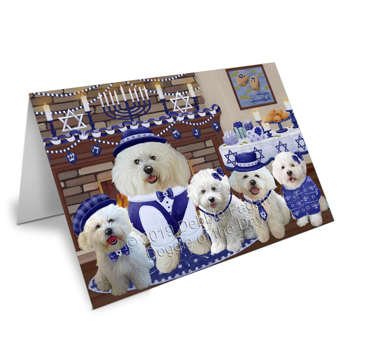Happy Hanukkah Family Bichon Frise Dogs Handmade Artwork Assorted Pets Greeting Cards and Note Cards with Envelopes for All Occasions and Holiday Seasons GCD78131