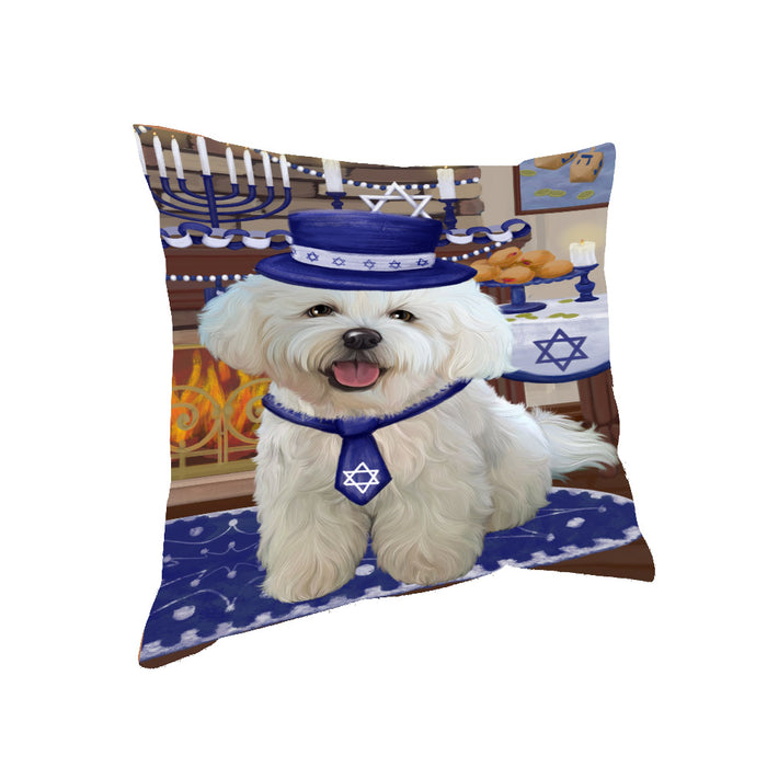 Happy Hanukkah Family and Happy Hanukkah Both Bichon Frise Dog Pillow PIL83004