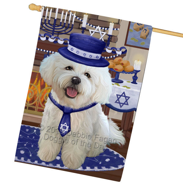 Happy Hanukkah Family and Happy Hanukkah Both Bichon Frise Dog House Flag FLG65751