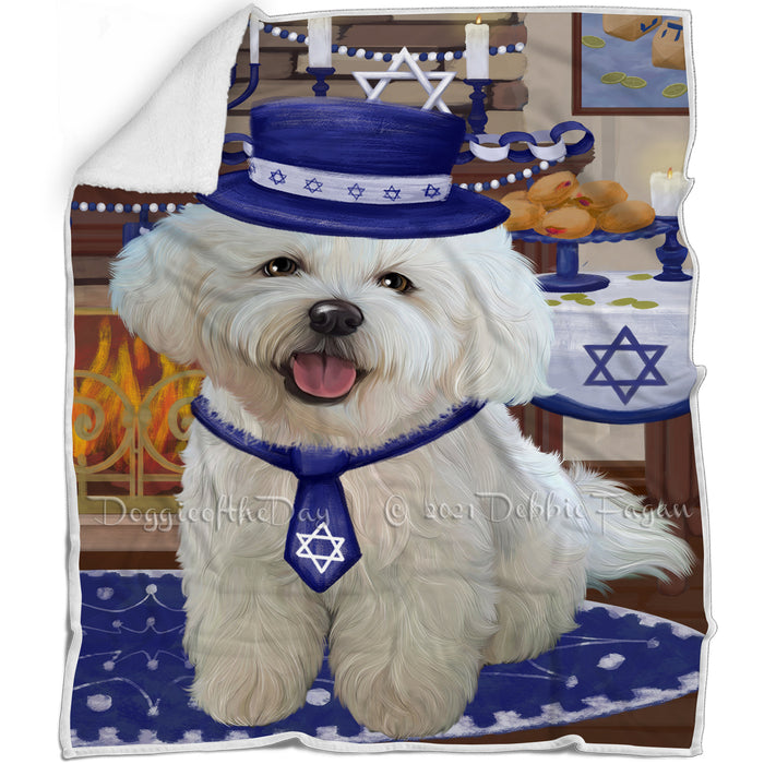 Happy Hanukkah Family and Happy Hanukkah Both Bichon Frise Dog Blanket BLNKT139817