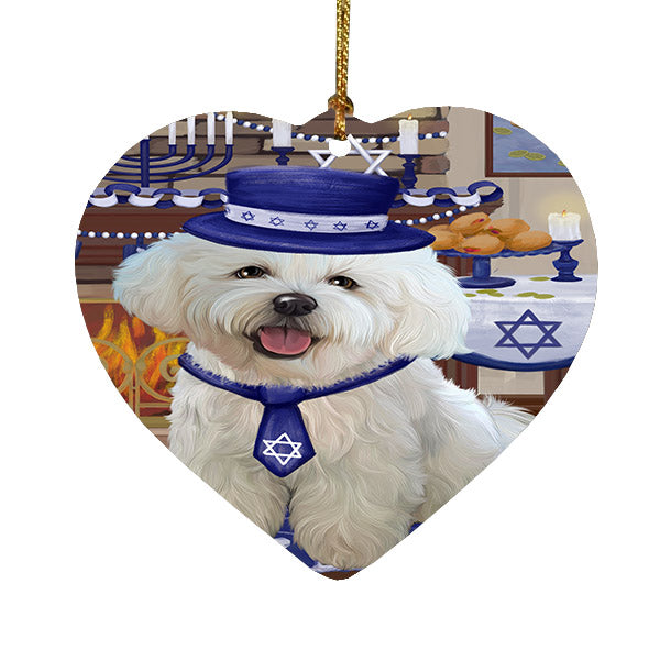 Happy Hanukkah Bichon Frise Dog Heart Christmas Ornament HPOR57651