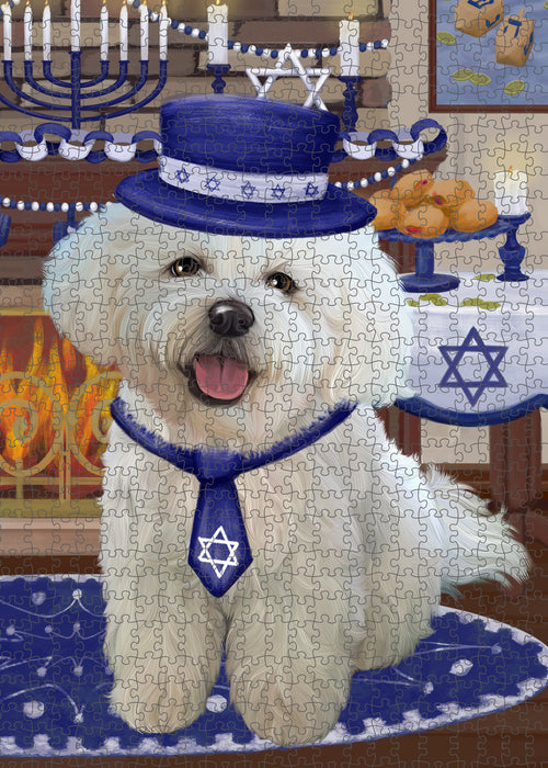 Happy Hanukkah Family and Happy Hanukkah Both Bichon Frise Dog Puzzle with Photo Tin PUZL96912