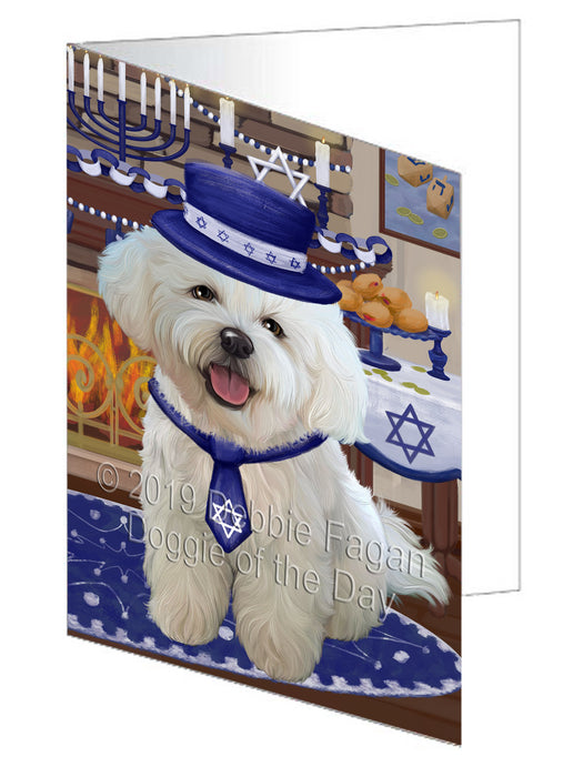 Happy Hanukkah Bichon Frise Dog Handmade Artwork Assorted Pets Greeting Cards and Note Cards with Envelopes for All Occasions and Holiday Seasons GCD78299