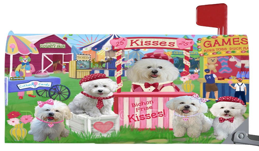 Carnival Kissing Booth Bichon Frise Dogs Magnetic Mailbox Cover Both Sides Pet Theme Printed Decorative Letter Box Wrap Case Postbox Thick Magnetic Vinyl Material