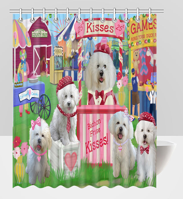 Carnival Kissing Booth Bichon Frise Dogs Shower Curtain