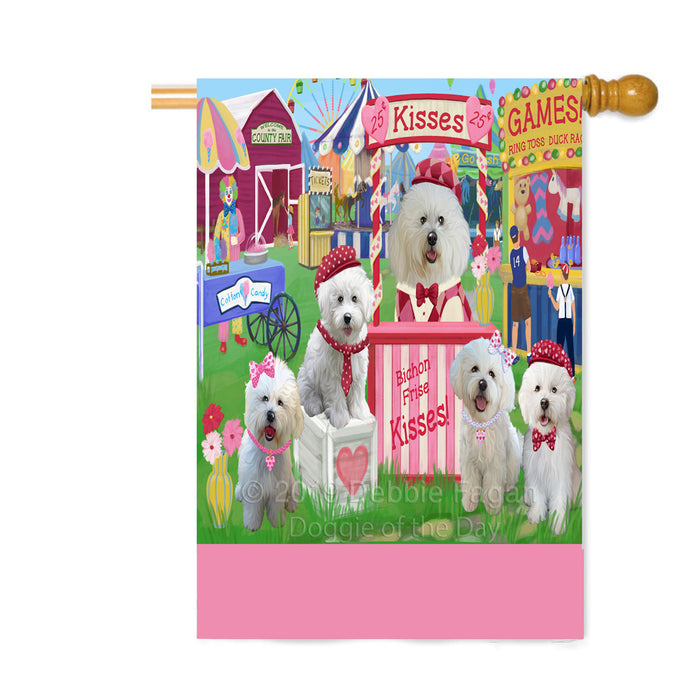 Personalized Carnival Kissing Booth Bichon Frise Dogs Custom House Flag FLG63583
