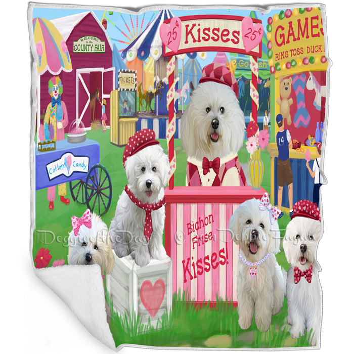 Carnival Kissing Booth Bichon Frises Dog Blanket BLNKT121485